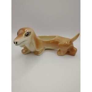 Vintage Dachshund Hand Painted Ceramic Planter Figurine